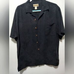 Original Island Sport 100%‎ Silk Size M Floral Embossed S S Button Front Shirt